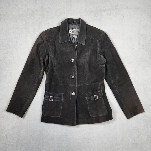 Vintage Urban Vibe Black Leather Jacket Womens Large Fitted Pockets Y2K - Picture 1 of 10